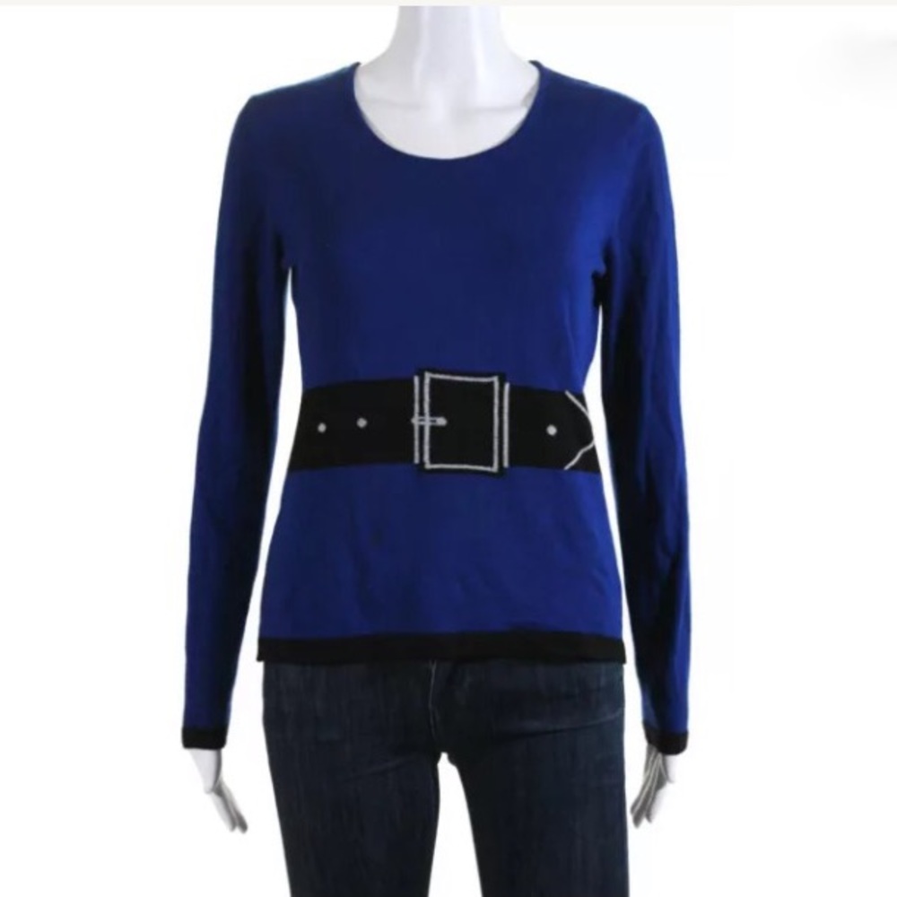 Angel Apparel Belted Print Sweater Royal Blue M